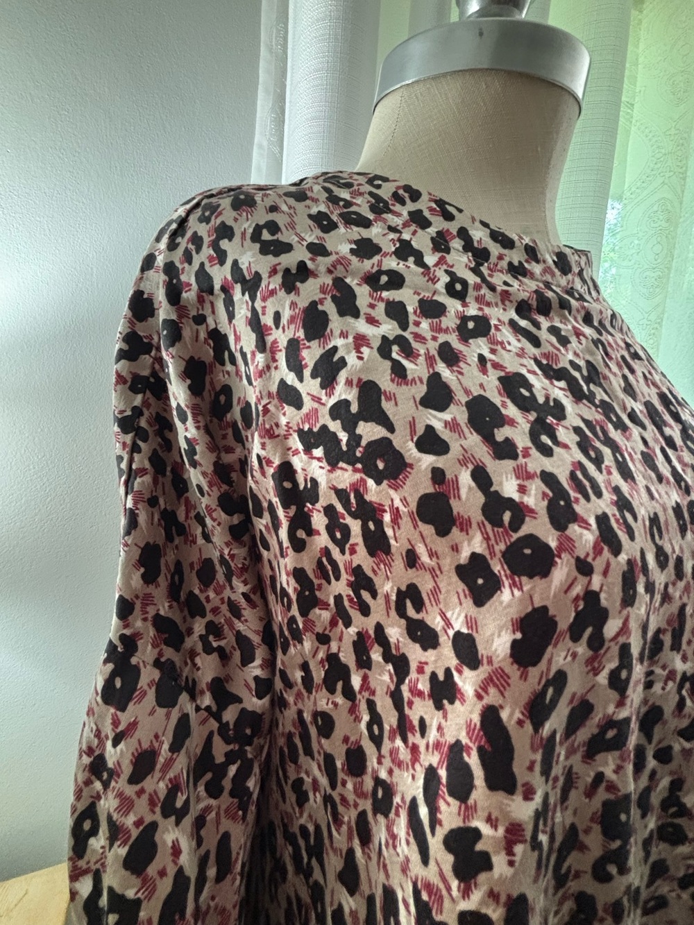 Zara Leopard Print Blouse in Beige, Black & Burgundy, Overdosed Medium, NWT